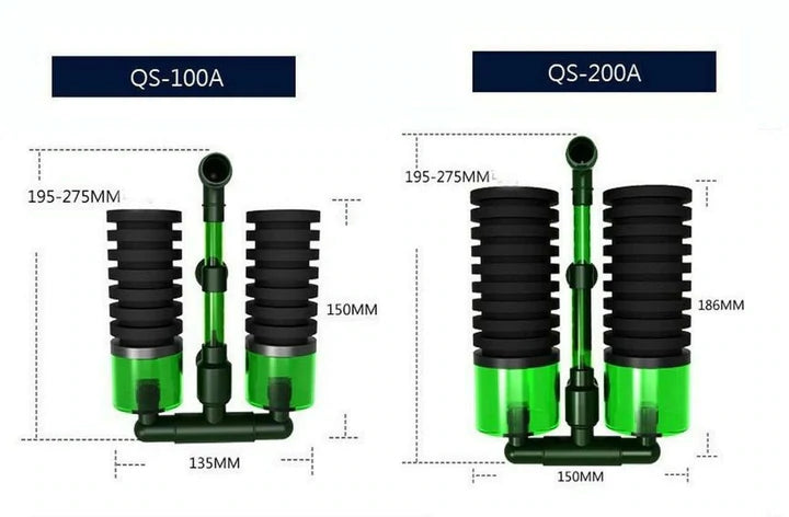 QANVEE QS-100A Aquarium Bio Dual Sponge Filter with added Media chamber for Shrimps
