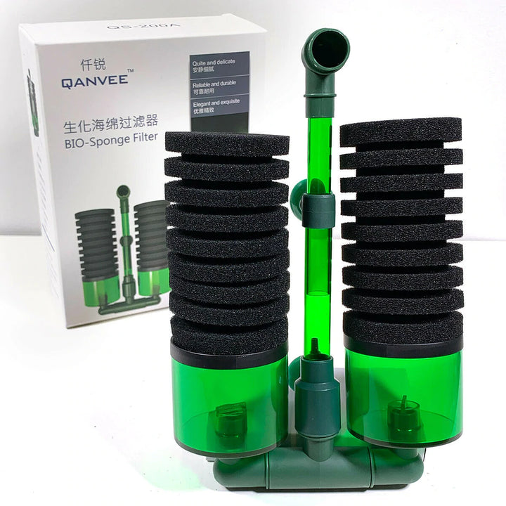 QANVEE QS-100A Aquarium Bio Dual Sponge Filter with added Media chamber for Shrimps